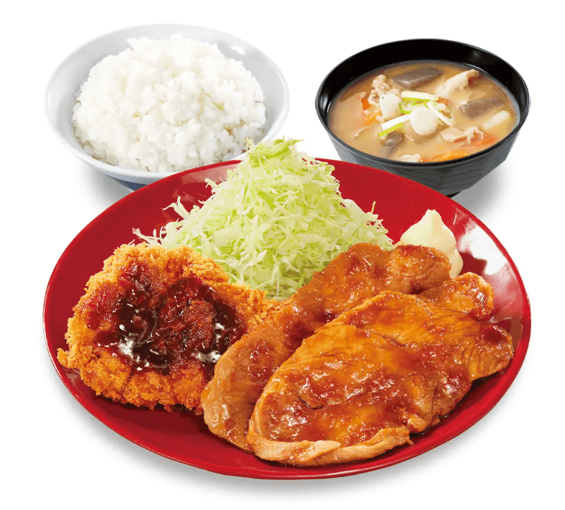 大判豚の生姜焼きとチキンカツの合い盛り定食🥩✨