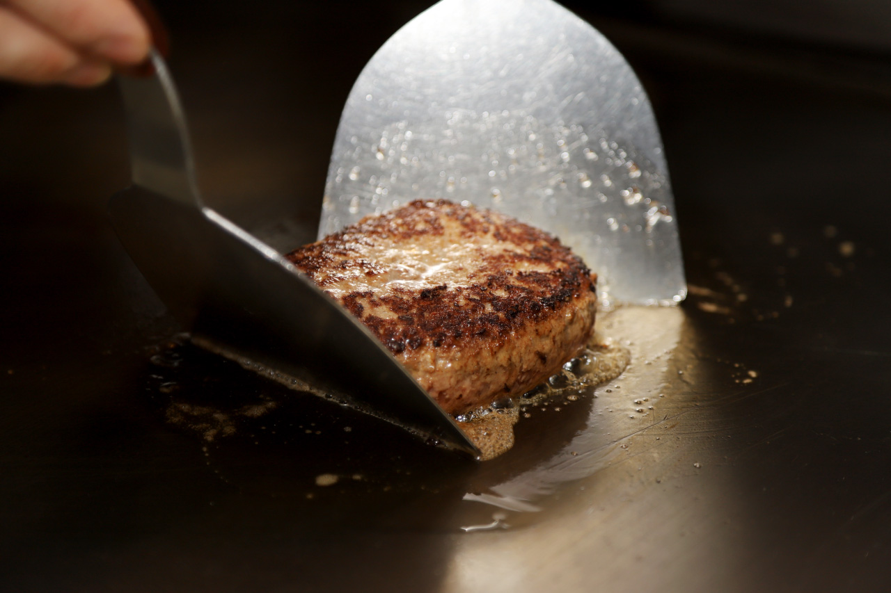 Rare hamburger made from 100% Japanese black beef