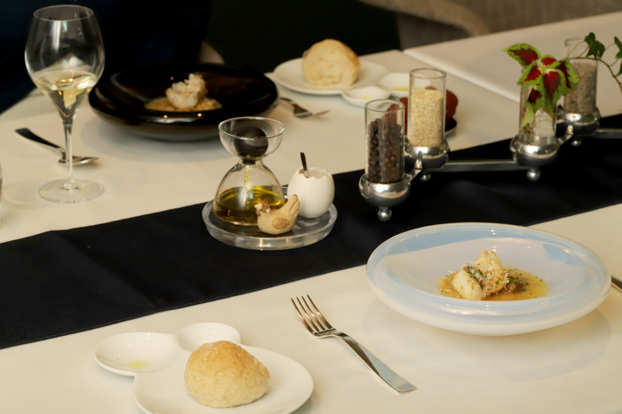レストラン ル・ピオニエの魚料理「甘鯛の松笠揚げとポルチーニ茸のリゾット」1