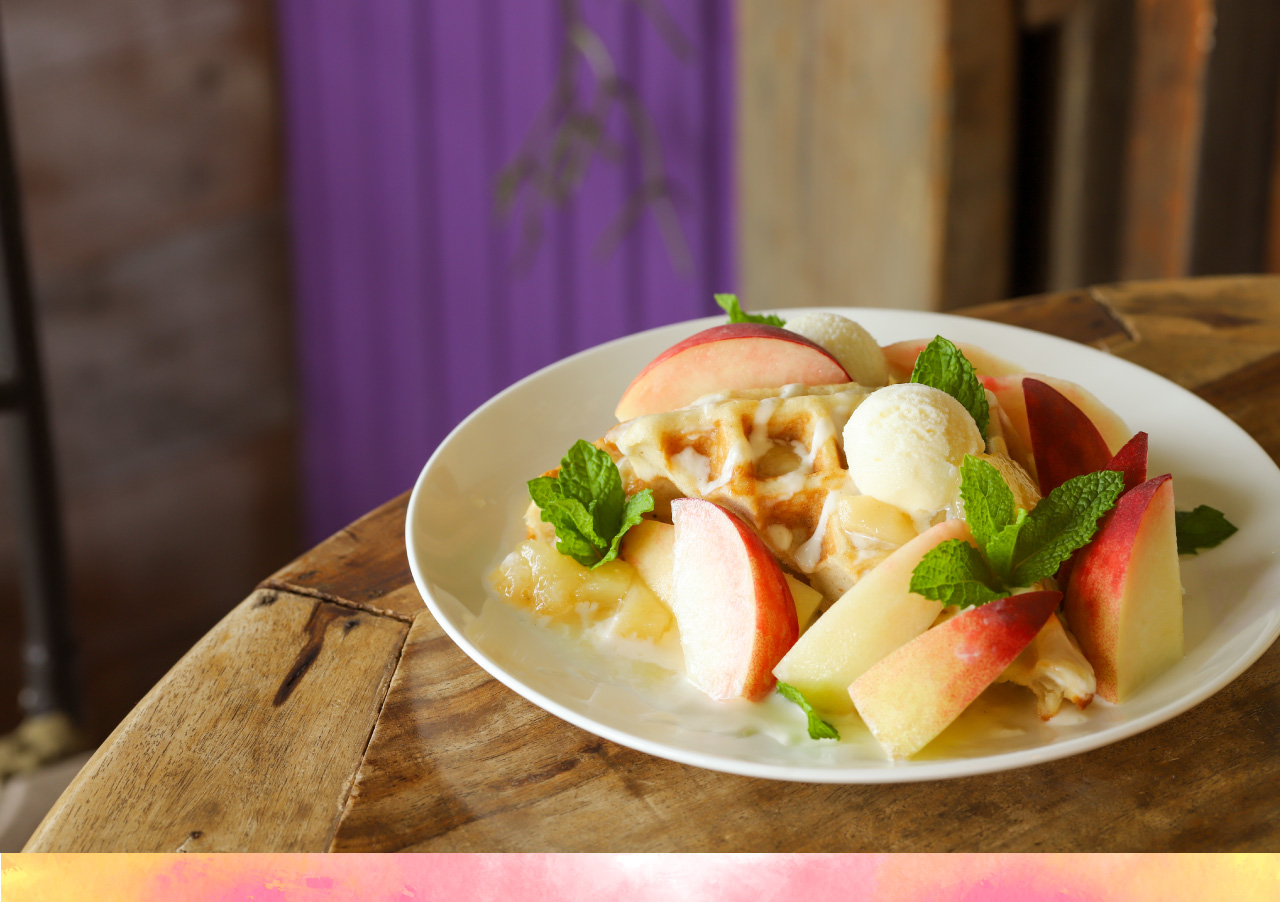 Rice flour peach waffles at Agricultural Cafe Couleur