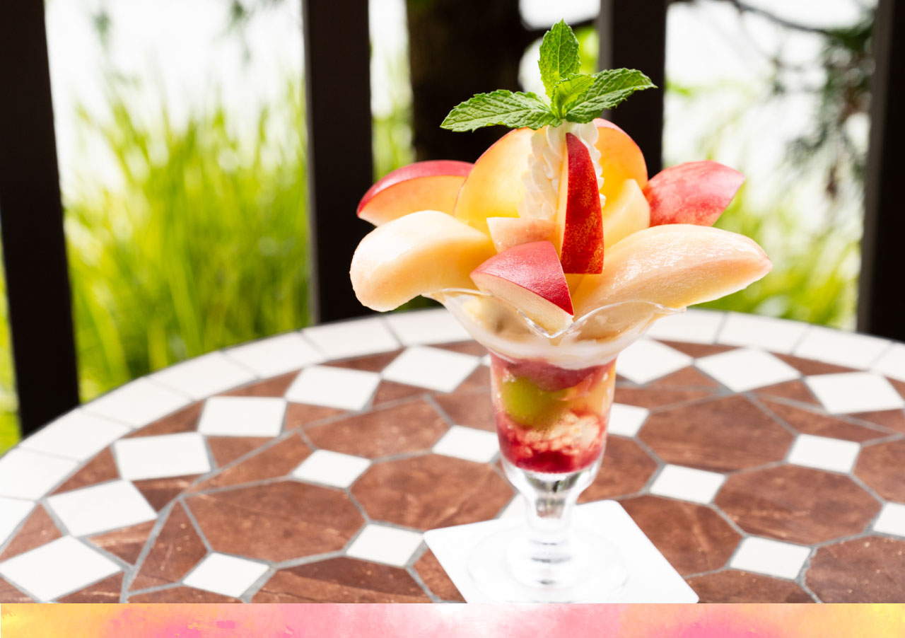 Beautiful summer parfait in Peach Cafe